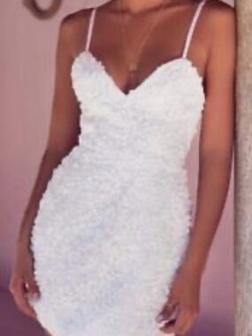 House of CB London White Floral Appliqué Spaghetti Strap Dress